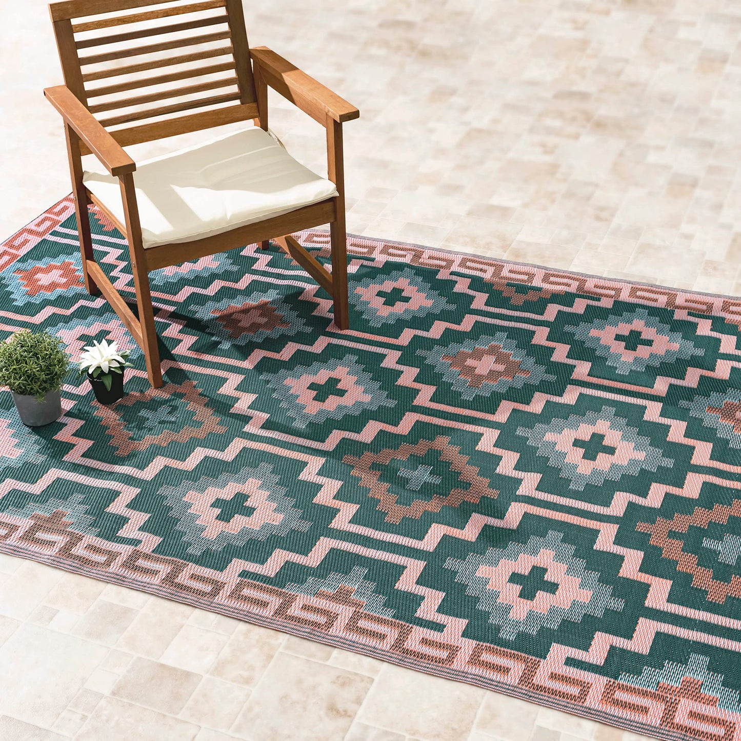 Fab Habitat Outdoor Rug - Waterproof, Fade Resistant, Crease-Free, Reversible - Premium Recycled Plastic - Vintage Boho Kilim - Patio, Deck, Porch, Balcony, Laundry Room - Lhasa - Green - 4 x 6 ft