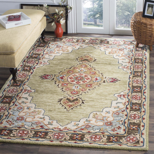 SAFAVIEH Aspen Collection Area Rug - 6' x 9', Sage & Brown, Handmade Boho Medallion Wool, Ideal for High Traffic Areas in Living Room, Bedroom (APN506A)