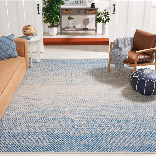 SAFAVIEH Area Rug 8x10 - Montauk Collection - Large - Blue & Ivory, Handmade Cotton, Ideal for Living Room, Bedroom, Office, Dining Space (MTK601B)