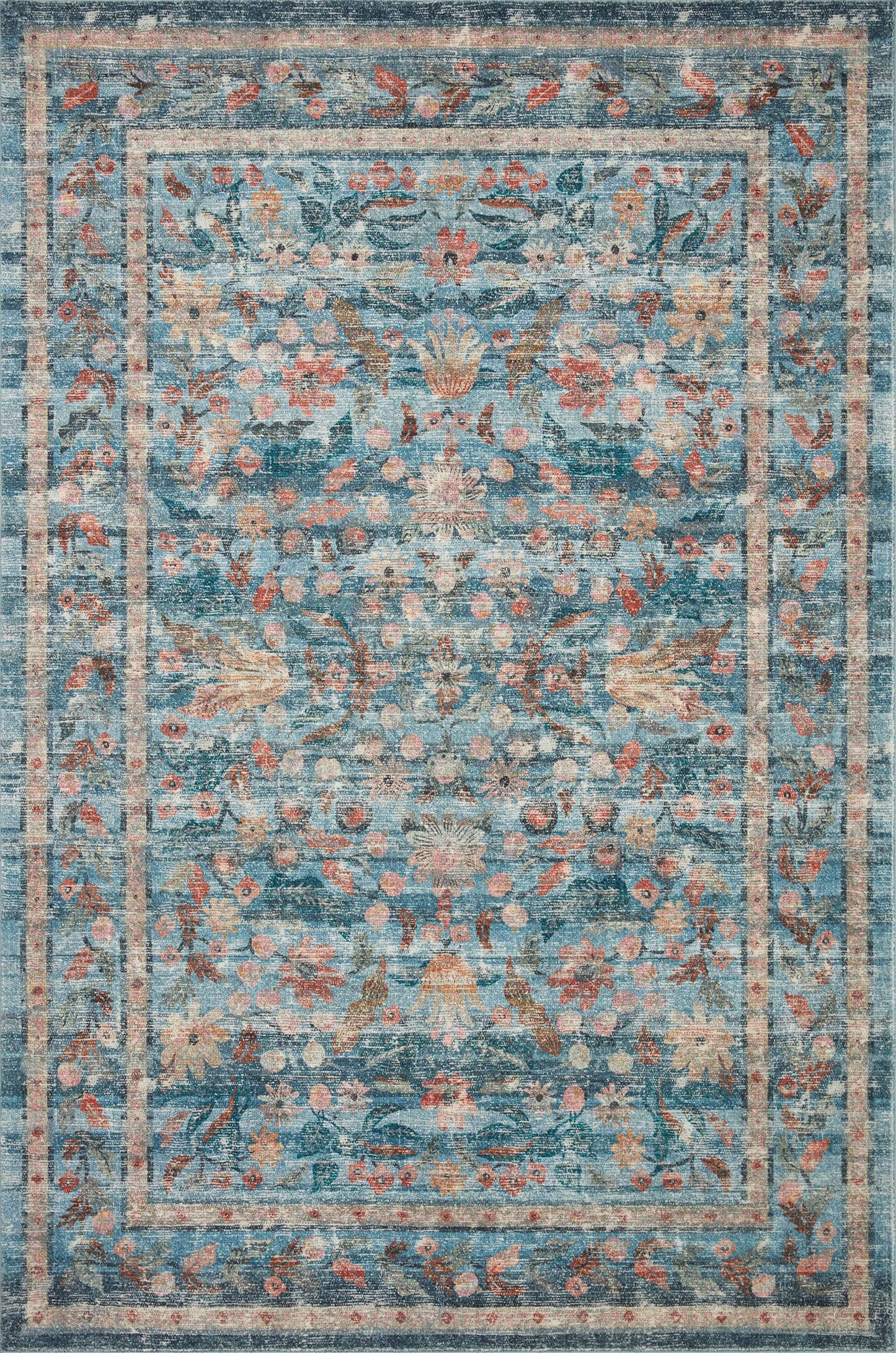 Loloi Rifle Paper Co. Courtyard Collection COU-03 Blue/Multi 7'-6" x 9'-6" Area Rug feat. CloudPile