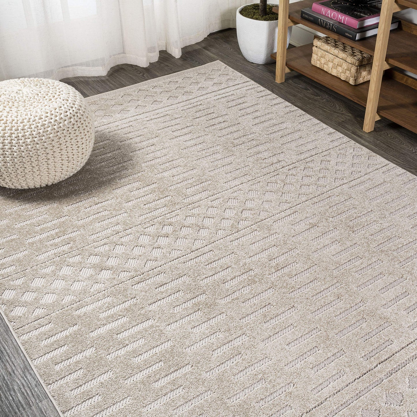 JONATHAN Y Moroccan Geometric Indoor Outdoor Area Rug 8X10 Beige, Xlendi High-Low Pile for Backyard, Patio, Porch, Easy-Cleaning, High Traffic, Pet-Friendly, Non-Shedding (SBH100A-8)