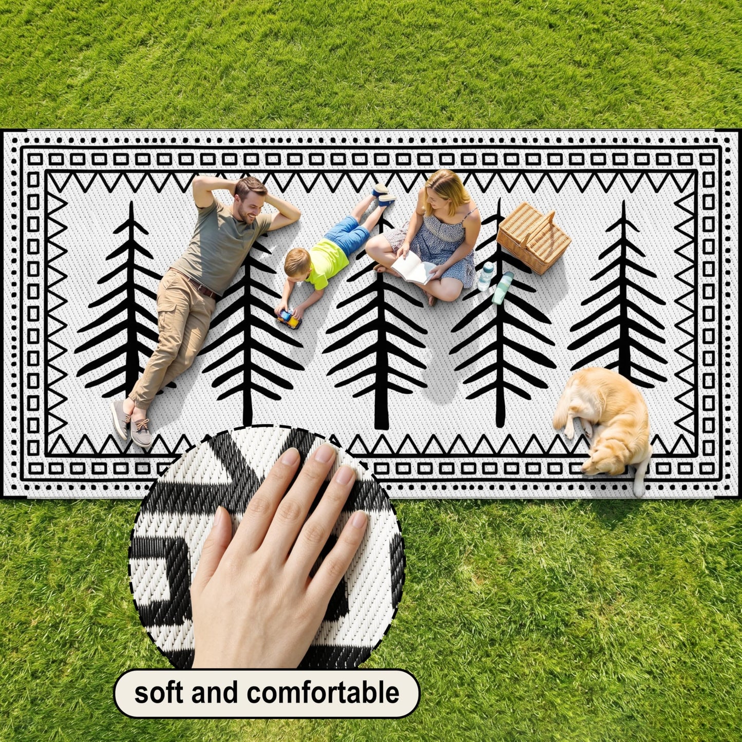 CircleRoad RV Outdoor Rug 9x18 Waterproof Patio Rug Mat with 4 Stakes UV Resistant Reverisble Plastic Straw Outdoor Rug with Carry Bag for RV Camping Picnic Beach