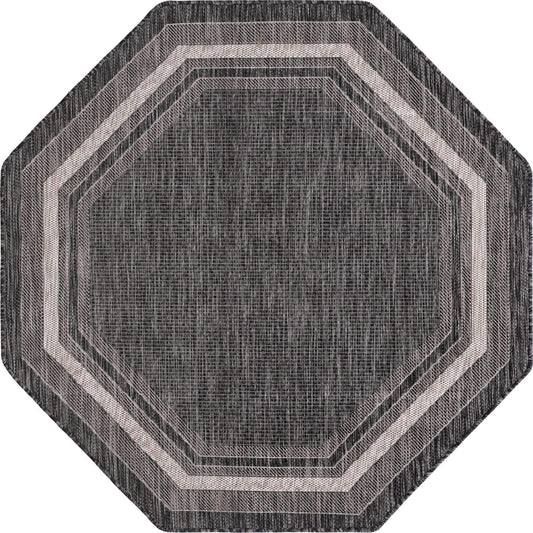 Unique Loom Outdoor Border Collection Area Rug - Soft Border (5' 3" Octagon, Black/ Ivory)