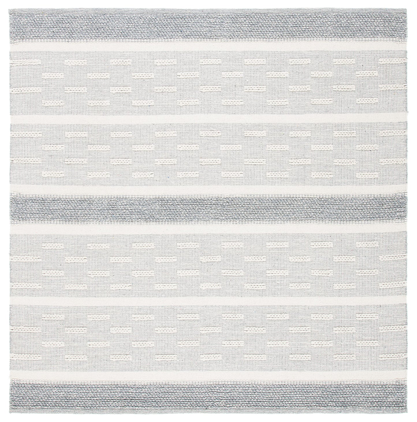 SAFAVIEH Striped Kilim Collection Area Rug - 9' Square, Ivory & Grey, Handmade Flat Weave Cotton, Ideal for High Traffic Areas in Living Room, Bedroom (STK519A)