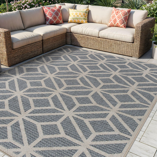 Rugshop Blue Contemporary Geometric Indoor/Outdoor Area Rug — Hose Washable for Living Room, Dining Room and Office, 6'6" x 9'