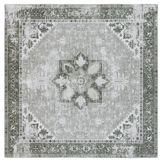 SAFAVIEH Washable Rug Tucson Collection - 5' Square, Dark Sage & Ivory, Slip Resistant & Easy to Clean, Ideal for Living Room, Bedroom, Dining Space (TSN102F)