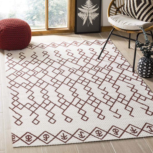 SAFAVIEH Cedar Brook Collection Accent Rug - 3' x 5', Ivory & Rust, Handmade Moroccan Boho Cotton, Ideal for High Traffic Areas in Entryway, Living Room, Bedroom (CDR501D)