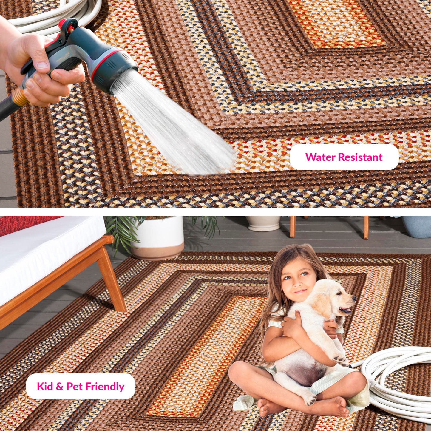 SAFAVIEH Braided Indoor/Outdoor Area Rug 5x8, Brown & Light Brown BRD313T