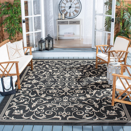 SAFAVIEH Courtyard Collection 6'7' x 9'6' Black / Sand CY2098 Scroll Indoor/ Outdoor Patio Backyard Mudroom Area-Rug