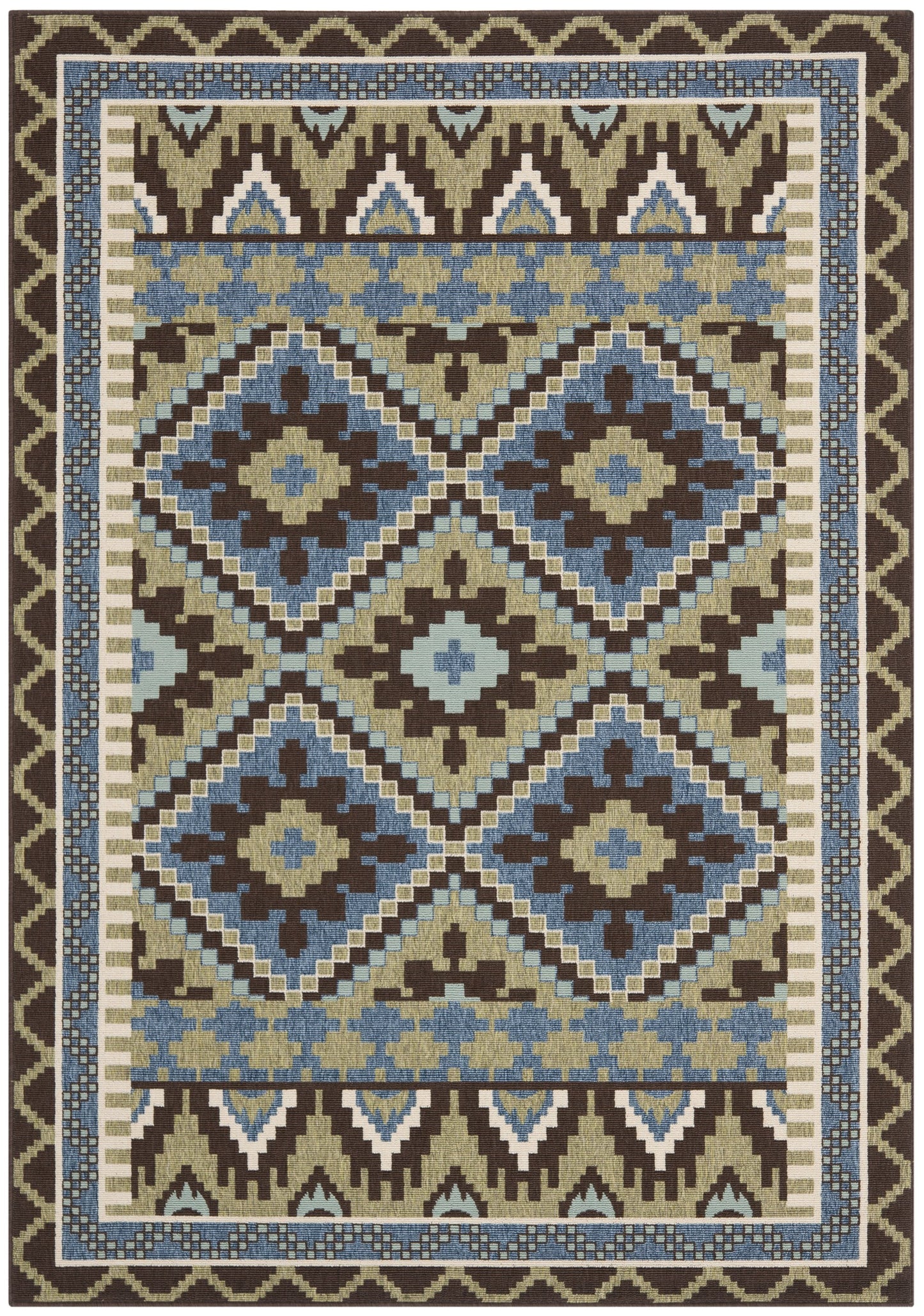 SAFAVIEH Washable Rug Outdoor Veranda Collection - 5'3" x 7'7", Green & Chocolate, Non-Shedding & Easy to Clean, Ideal for Patio, Backyard, Mudroom (VER096-0642)