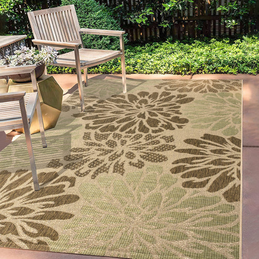 JONATHAN Y Floral Textured Weave Indoor Outdoor Area Rug 4X6 Sage/Brown, Zinnia Modern for Backyard, Patio, Porch, Easy-Cleaning, High Traffic, Pet-Friendly, Non-Shedding (SMB110A-4)
