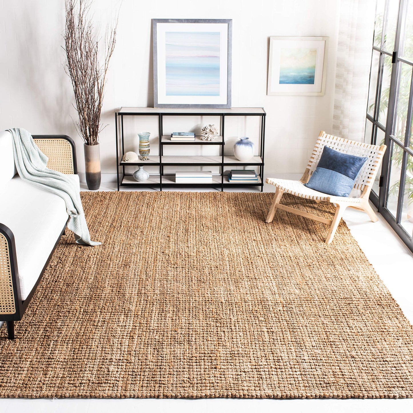 SAFAVIEH Natural Fiber Collection Area Rug - 5' x 7'6", Natural Brown, Handmade Jute, Farmhouse Style, Chunky Textured Thick Pile (NF447A)