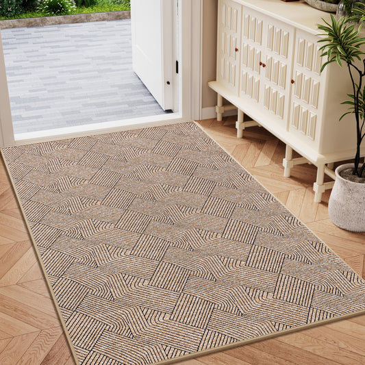 Naoloture Indoor Door Mat 36"x59" Large, Low-Profile Welcome Front Door Mat Indoor Entrance, Non Slip Rubber Back Inside Doormat Washable Entryway Dirt Resistant & Absorbent 3x5 Entry Mat, Light-Brown