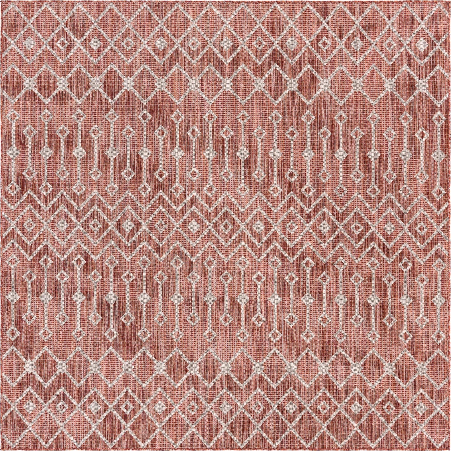 Unique Loom Outdoor Trellis Collection Area Rug - Tribal Trellis (7' 10" Square, Rust Red/ Ivory)