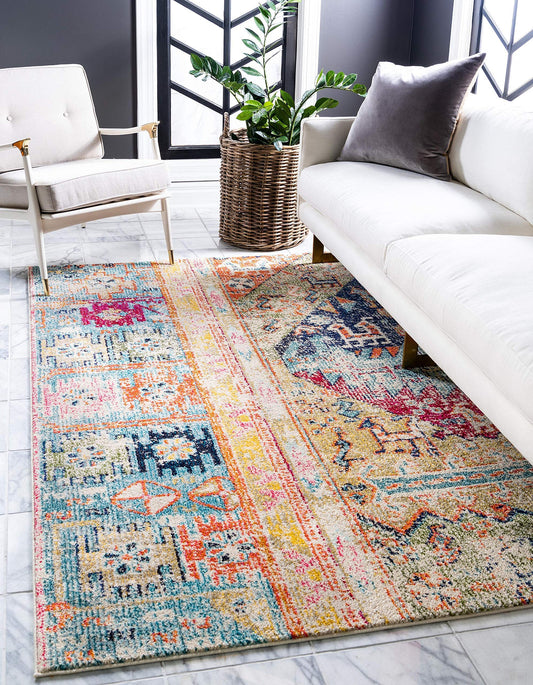 Unique Loom Monterey Collection Vintage Bohemian Inspired with Colorful Tribal Design Area Rug (5' 0 x 8' 0 Rectangular, Multi/ Beige)
