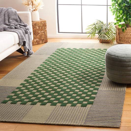 SAFAVIEH Genre Collection Area Rug - 4' x 6', Grey & Green, Handmade Wool, Ideal for Living Room, Bedroom, Dining (GRE207F-4)