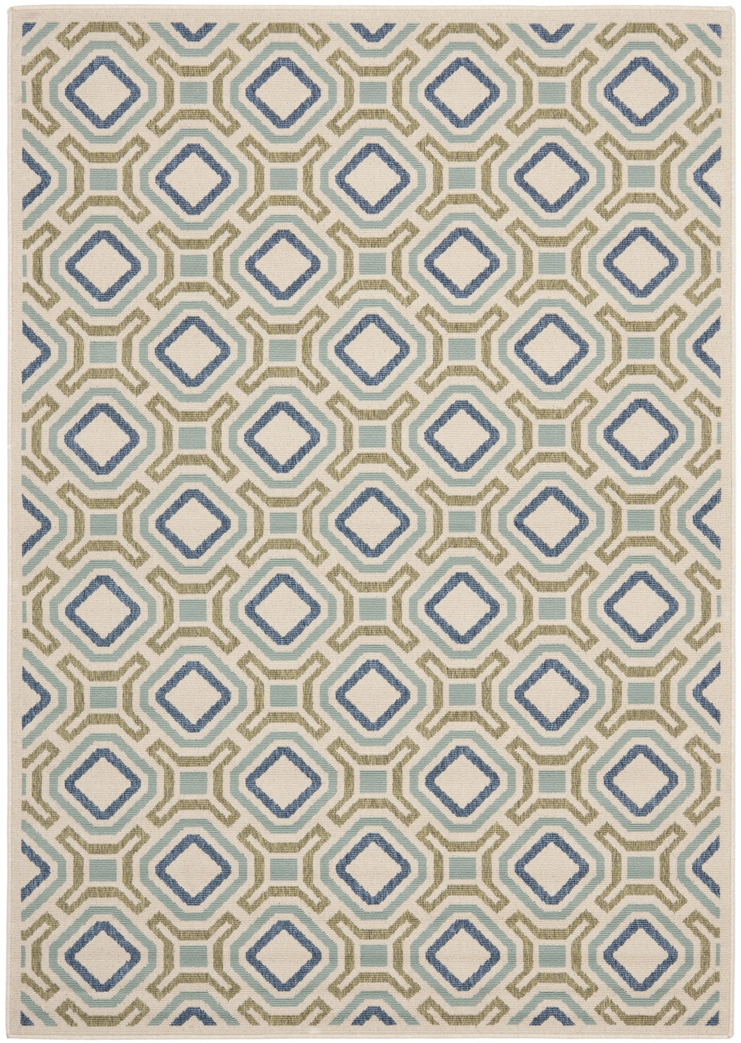 SAFAVIEH Washable Rug Outdoor Veranda Collection - 6'7" x 9'6", Cream & Green, Non-Shedding & Easy to Clean, Ideal for Patio, Backyard, Mudroom (VER089-0614)