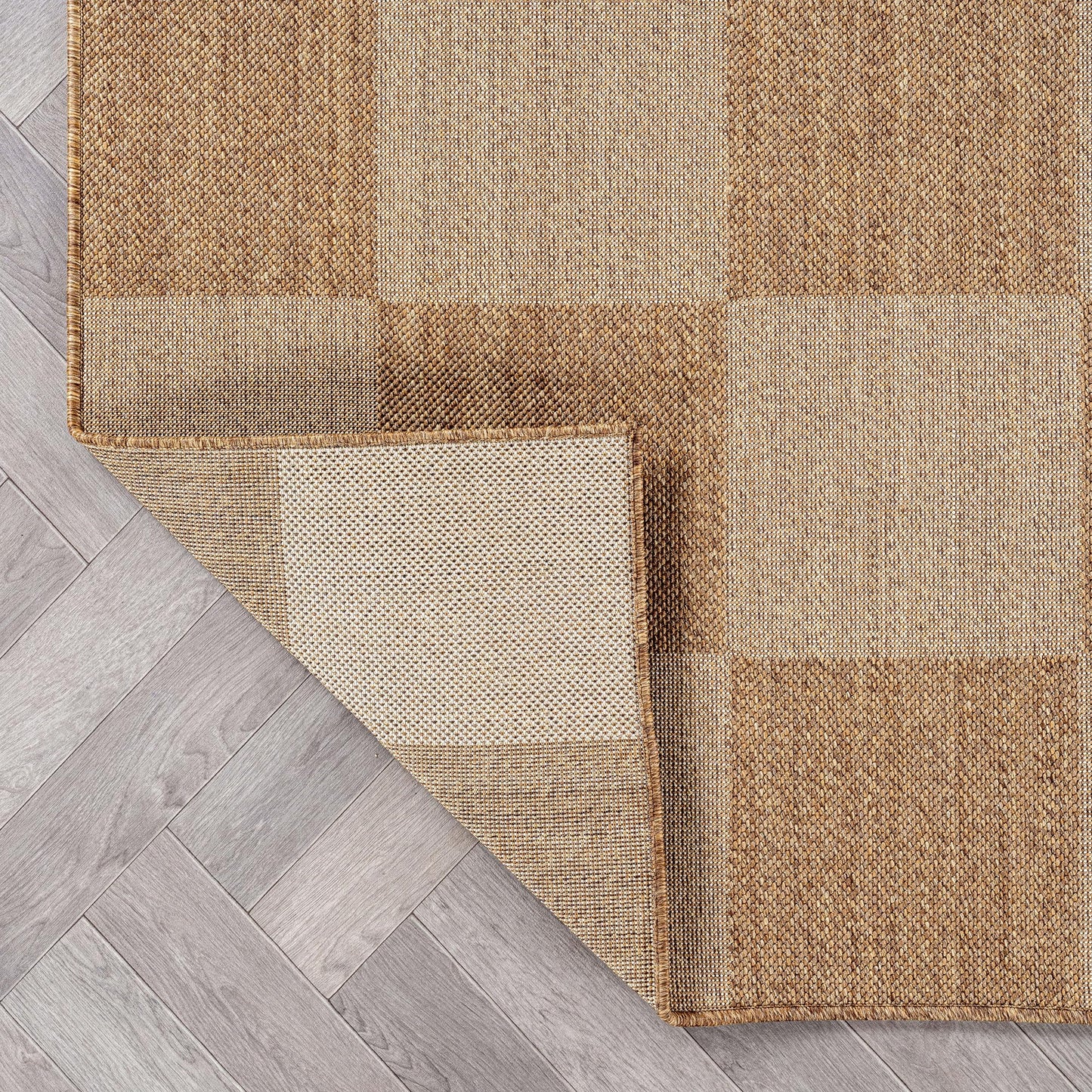 Rugshop Checkered Boxes Indoor Outdoor Flat Woven Area Rug,Natural Jute-Style,Easy-Care Patio Rug for Backyard Porch Deck Balcony, 7'10" x 10' Sand/Natural