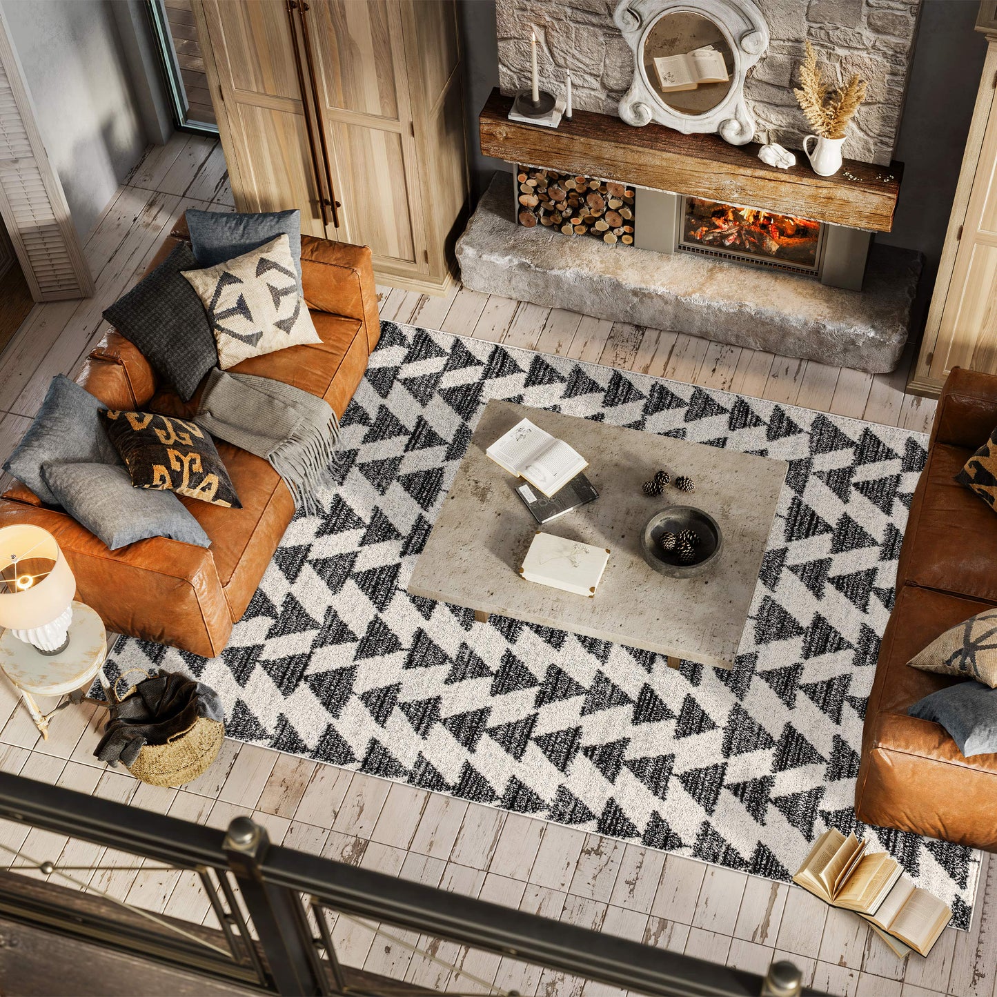 JONATHAN Y Aisha Moroccan Triangle Geometric Cream/Black Indoor Area Rug, 8x10, Contemporary, Modern, Easy-Cleaning for Living Room, Bedroom, Kitchen, Pet Friendly, Non-Shedding (MOH206A-8)