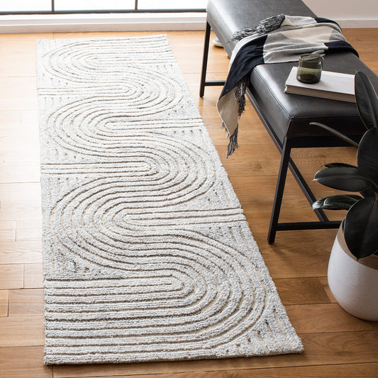 SAFAVIEH South Hampton Collection Runner Rug - 2'3" x 6', Grey, Handmade Mid-Century Modern Abstract, Ideal for High Traffic Areas in Living Room, Bedroom (SHA301F)