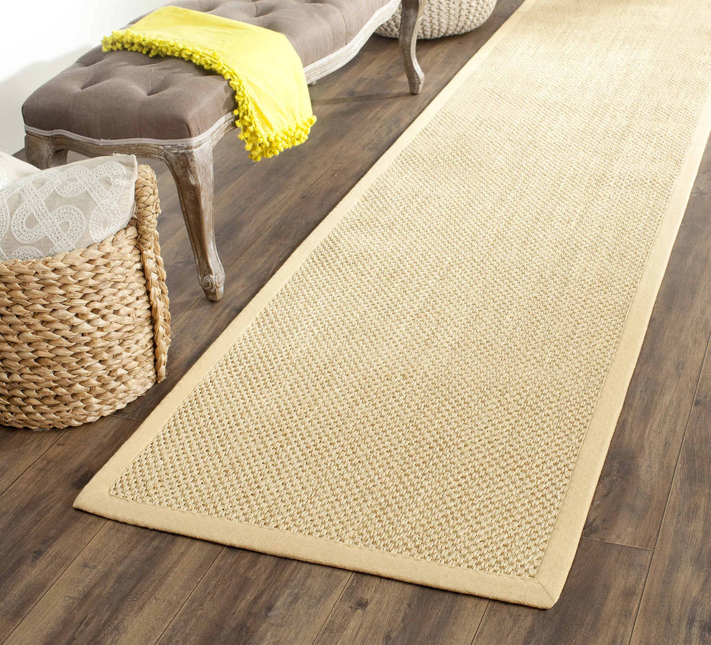 SAFAVIEH Natural Fiber Collection Runner Rug - 2'6" x 20', Maize & Wheat, Sisal, Woven Design with Border (NF443A)