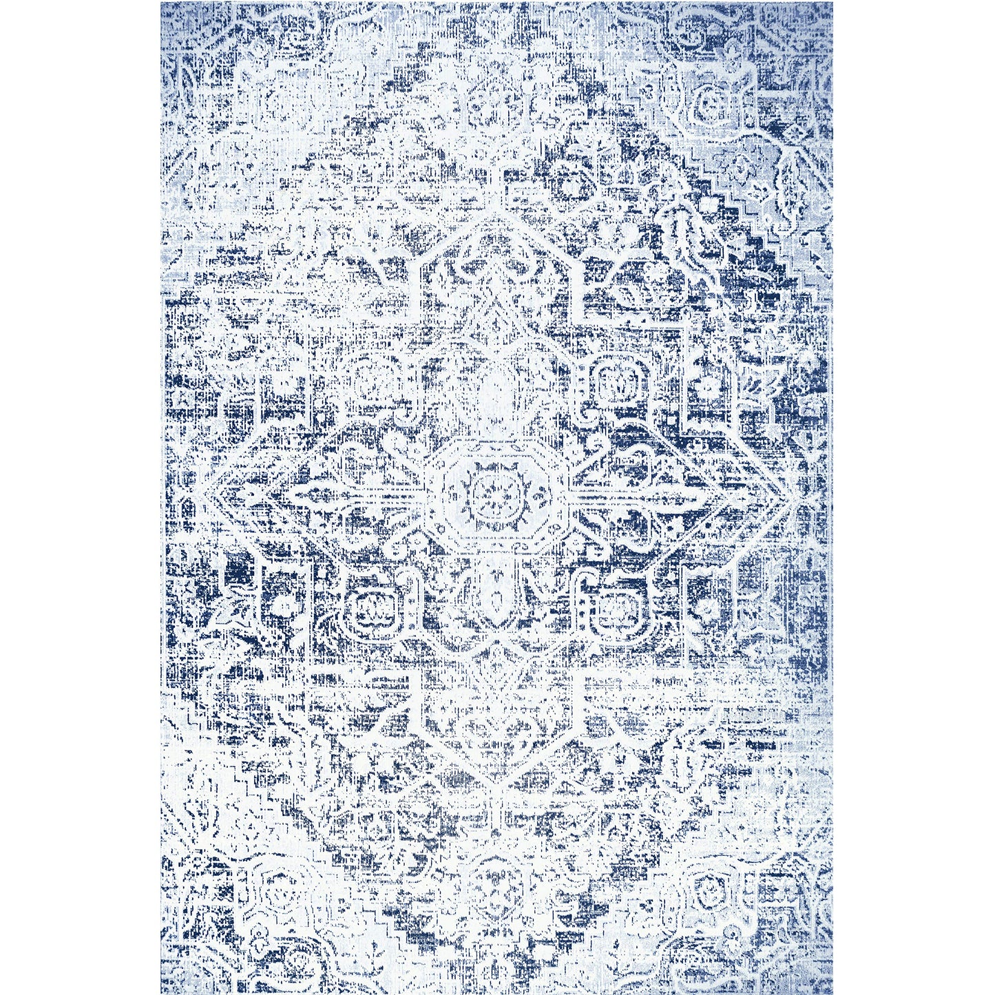 NICOLE MILLER NEW YORK Patio Sofia Fleur Transitional Medallion Indoor/Outdoor Area Rug, Navy Blue/Aqua, 5'2"x7'2"