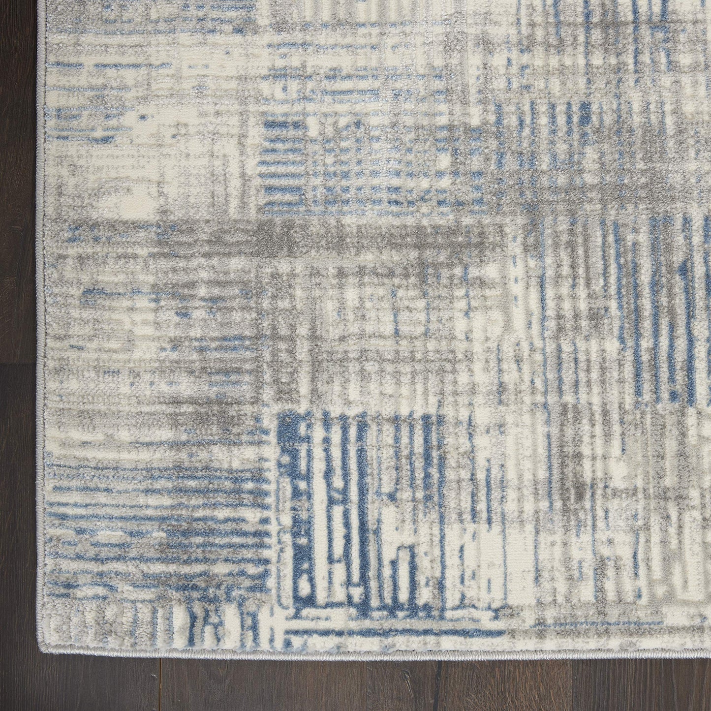 Nourison Home Solace Contemporary Rustic Ivory/Grey/Blue 8' x 10' Area Rug, Easy Clean, Non Shedding, Bed Room, Living Room, Dining Room, Kitchen, (8' x 10')