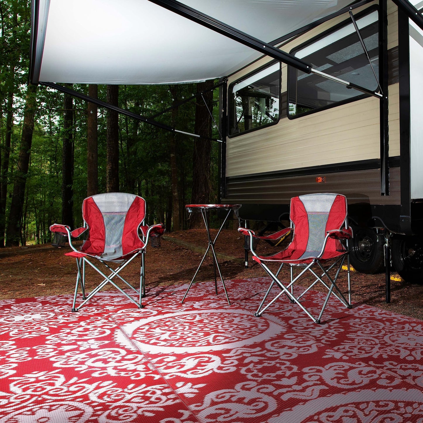 NUU GARDEN Outdoor Rug, Plastic Straw Foldable Area Rug Indoor Outdoor Carpet for Patio Decor Balcony Camping Picnic RV, 6 ft x 9 ft, Red and White