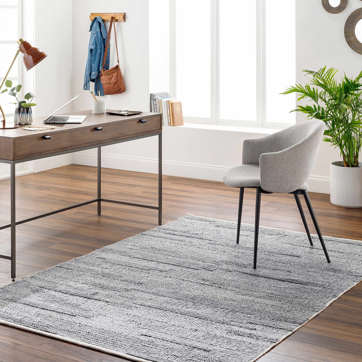 Hauteloom Chepe Recycled Material Area Rug - Abstract Striped Distressed Faded - Contemporary Modern Minimalist Transitional Scandinavian - Medium Gray, Ink, Silverton, Gray, White - 2' x 3'
