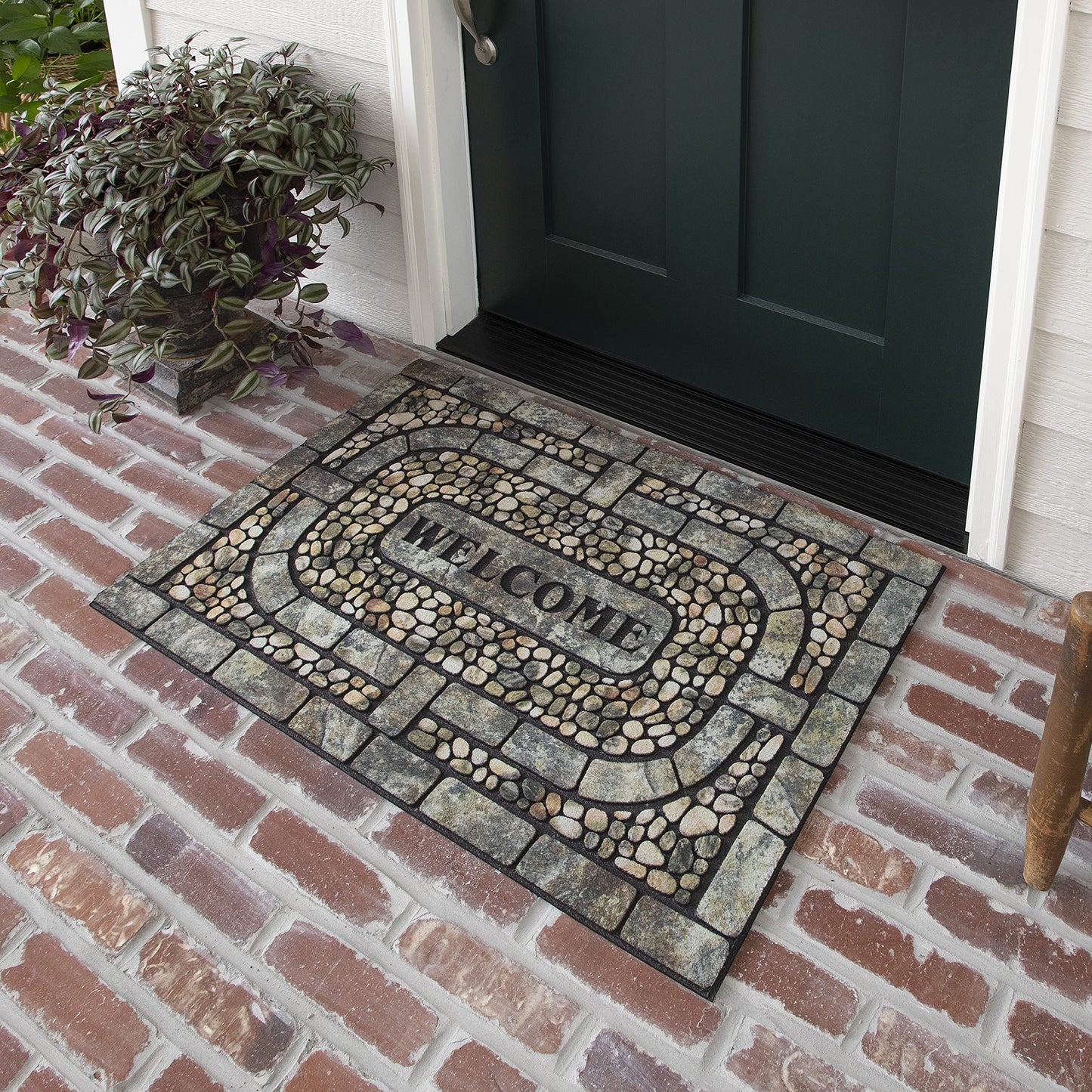 Mohawk Home Entryway Door Mat 2' x 3' All Weather Doormat Outdoor Non Slip Recycled Rubber, Welcome Garden Pebbles Gray