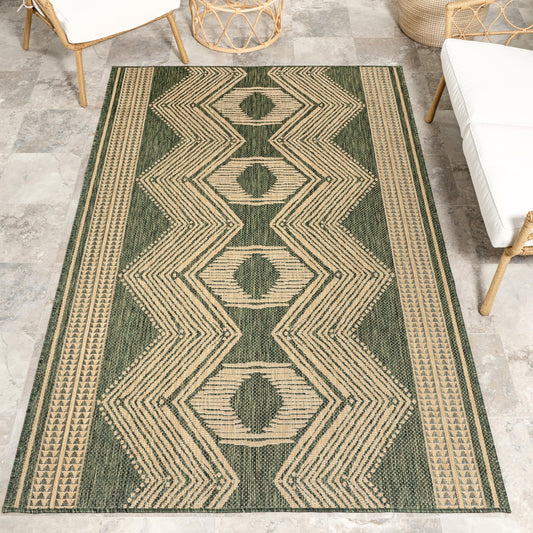 Nuloom Ranya Green/Ivory, 8' x 10', Tribal Geometric, Soft and Cozy, High Traffic, Stain Resistant, Easy Clean, Durable Area Rug for Indoor/Outdoor Patio, Deck, Porch, Garden, Courtyard