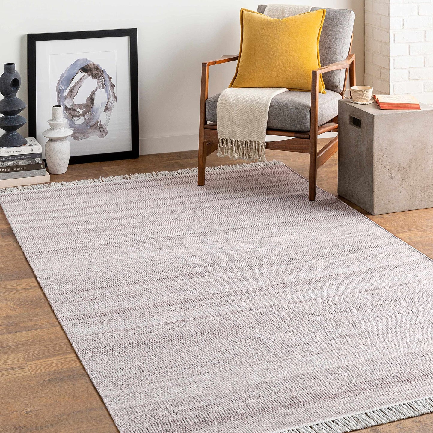 Hauteloom Samos Recycled Material Living Room, Bedroom Area Rug - Striped Ombre Faded - Contemporary Modern Minimalist Farmhouse Transitional - Cream, Dark Brown, Light Slate, Gray, Beige - 2' x 3'