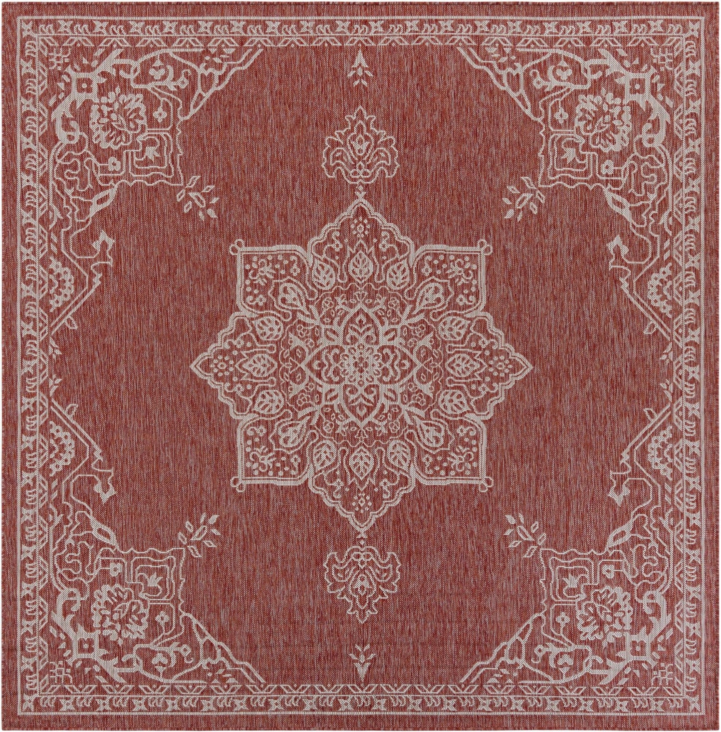 Unique Loom Outdoor Traditional Collection Area Rug - Antique (7' 10" Square Rust Red/Ivory)
