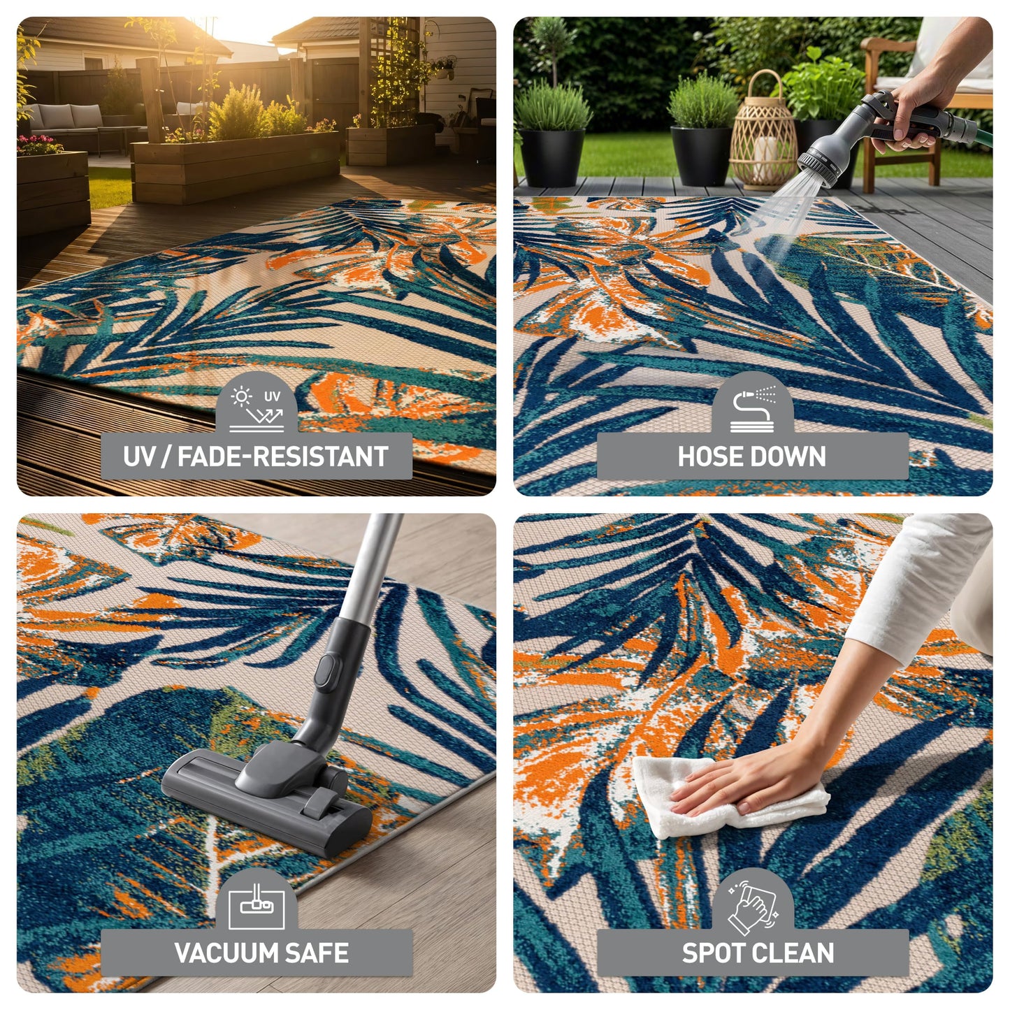 Rugshop Tropical Floral Leaves Indoor/Outdoor Runner Rug Durable Polypropylene, Non-Shedding, Easy to Clean, Perfect for Patio, Backyard, Deck and Outdoor Lounge, High Traffic Areas, 2' x 7'