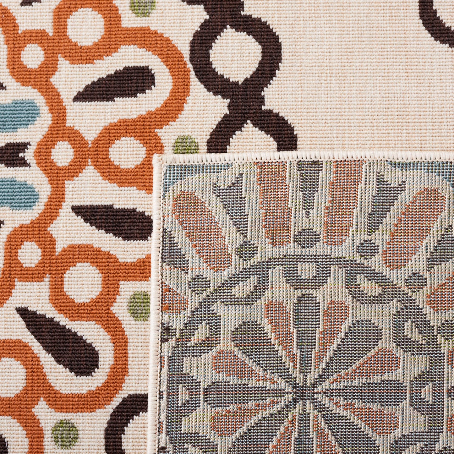 SAFAVIEH Washable Rug Outdoor Veranda Collection - 4' x 5'7", Cream & Terracotta, Non-Shedding & Easy to Clean, Ideal for Patio, Backyard, Mudroom (VER092-0715)