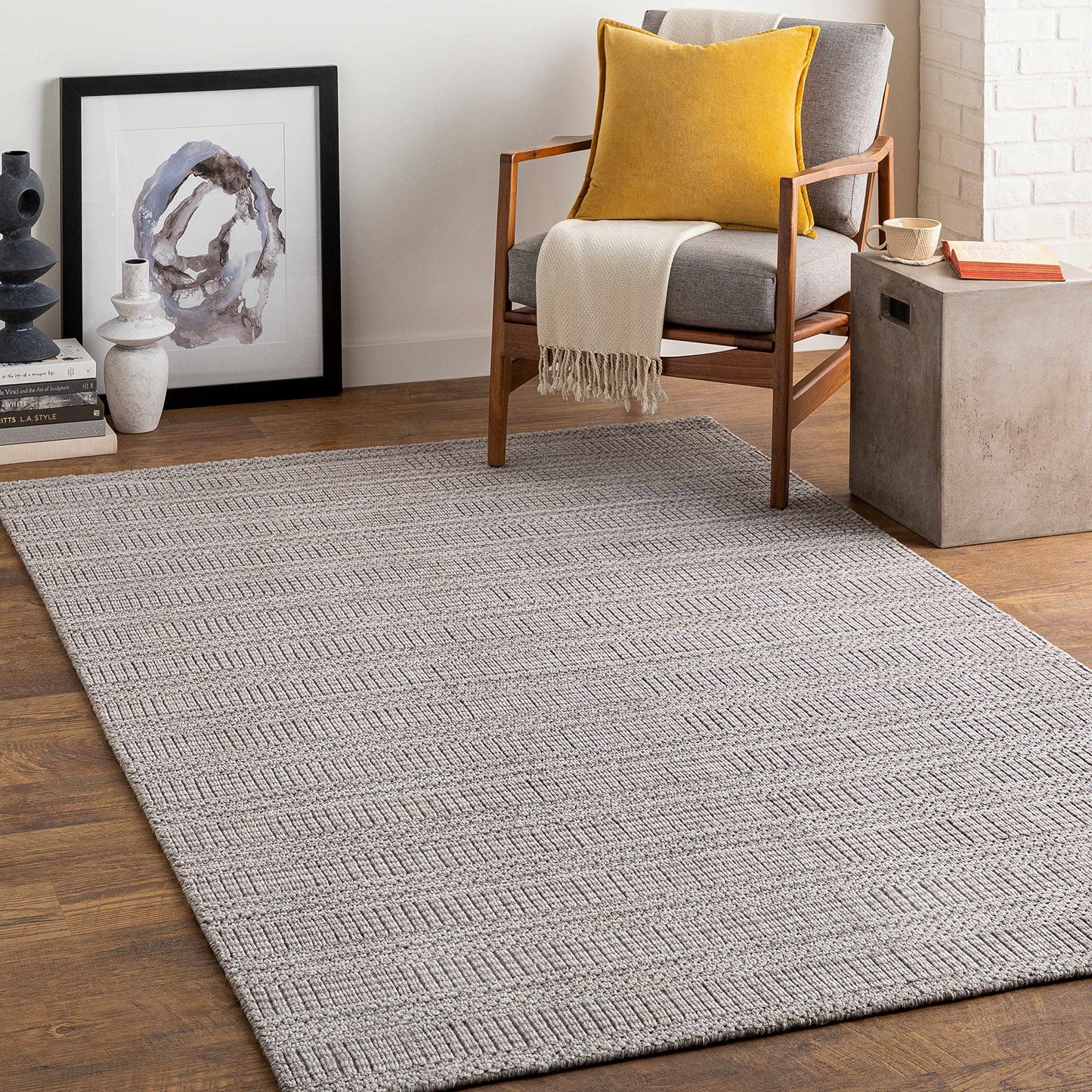 Hauteloom EcoLoop Recycled Material Area Rug - Geometric Striped Checkered Square - Contemporary Modern Minimalist Transitional Scandinavian - Dark Brown, Beige, Gray, Charcoal, Taupe - 2' x 3'