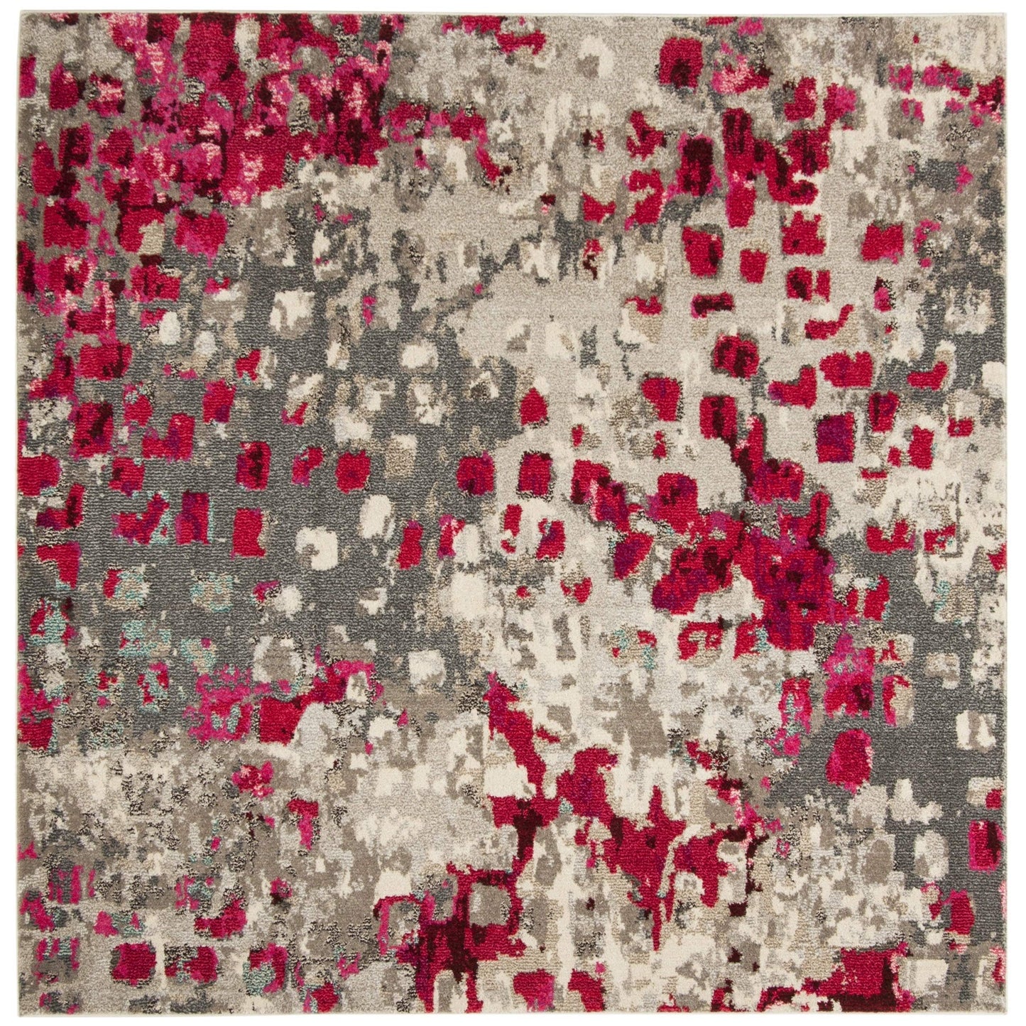 SAFAVIEH Monaco Collection Area Rug - 6'7" Square, Grey & Fuchsia, Boho Chic Abstract Watercolor Design, Non-Shedding & Easy Care, Ideal for High Traffic Areas in Living Room, Bedroom (MNC225R)