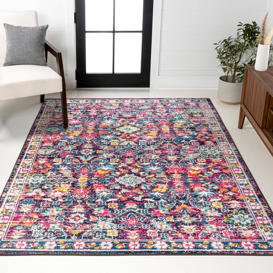 JONATHAN Y Modern Boho Floral Multi/Purple Indoor Area Rug, 3x5, Bohemian, Vintage, Easy-Cleaning for Living Room, Bedroom, Kitchen, Pet Friendly, Non-Shedding (MDP200A-3)