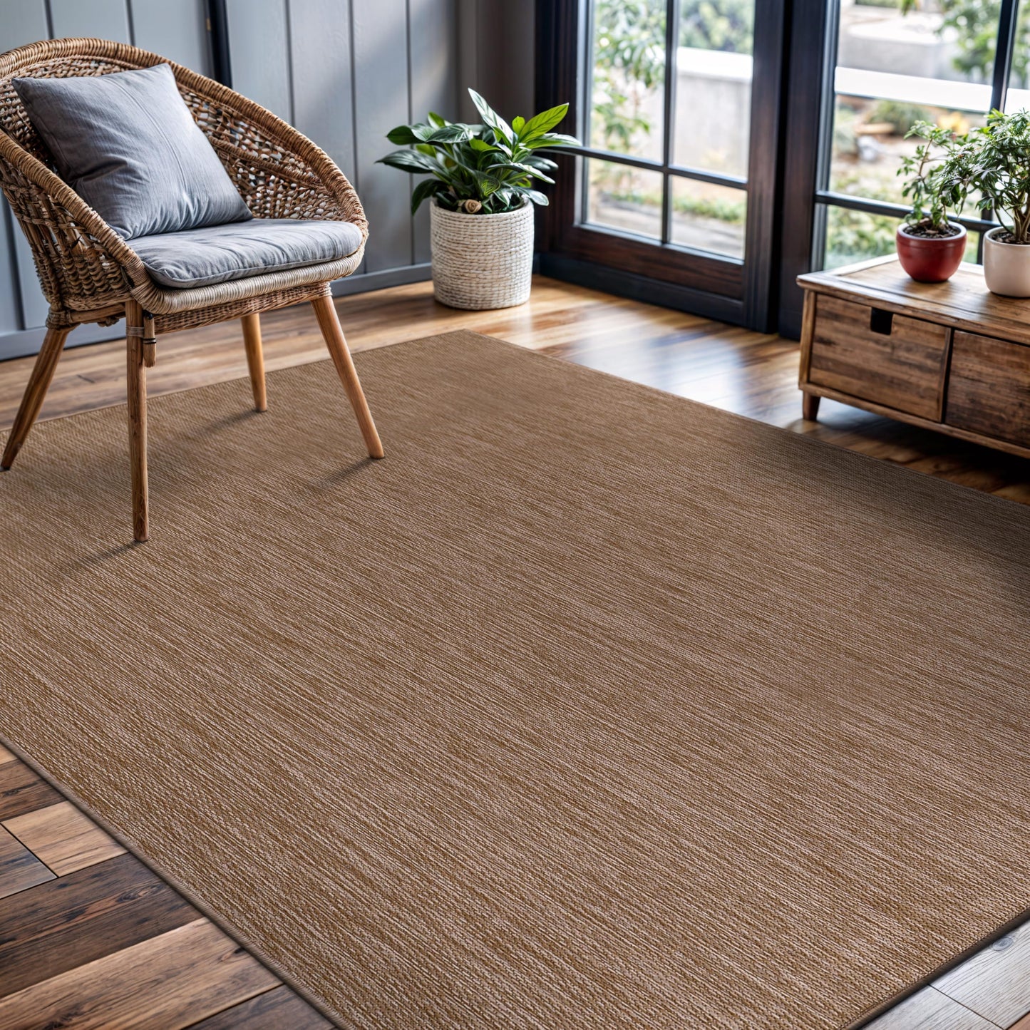 CAMILSON Outdoor Rug 5x7 Modern Area Rugs for Indoor and Outdoor Patios and Porches - Waterproof, Washable, Non-Shedding, Easy-to-Clean Outside Carpet (5 x 7, Solid - Jute)