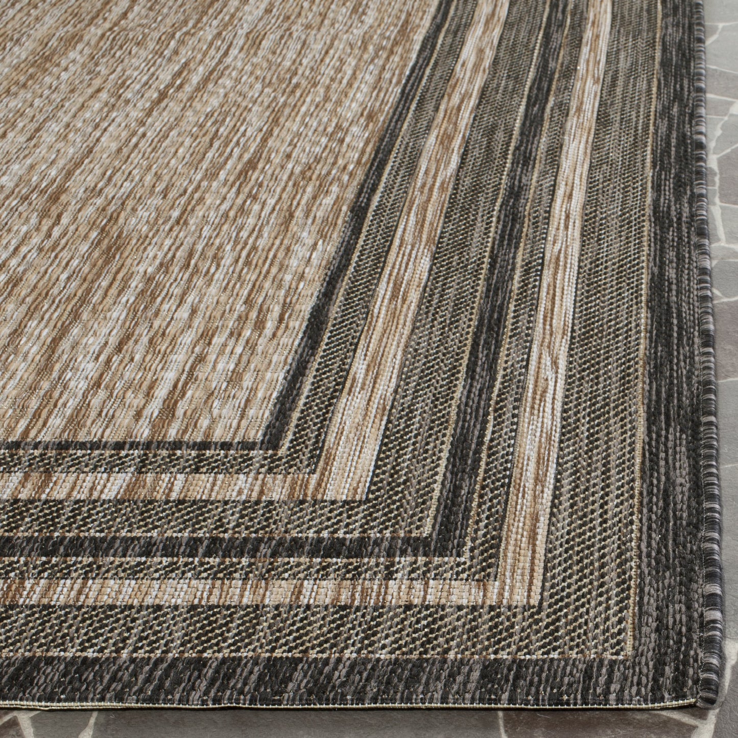 SAFAVIEH Washable Rug Outdoor Courtyard Collection - 9' Square, Natural & Black, Non-Shedding & Easy Cleaning, Ideal for Patio, Backyard, Mudroom (CY8475-37312)