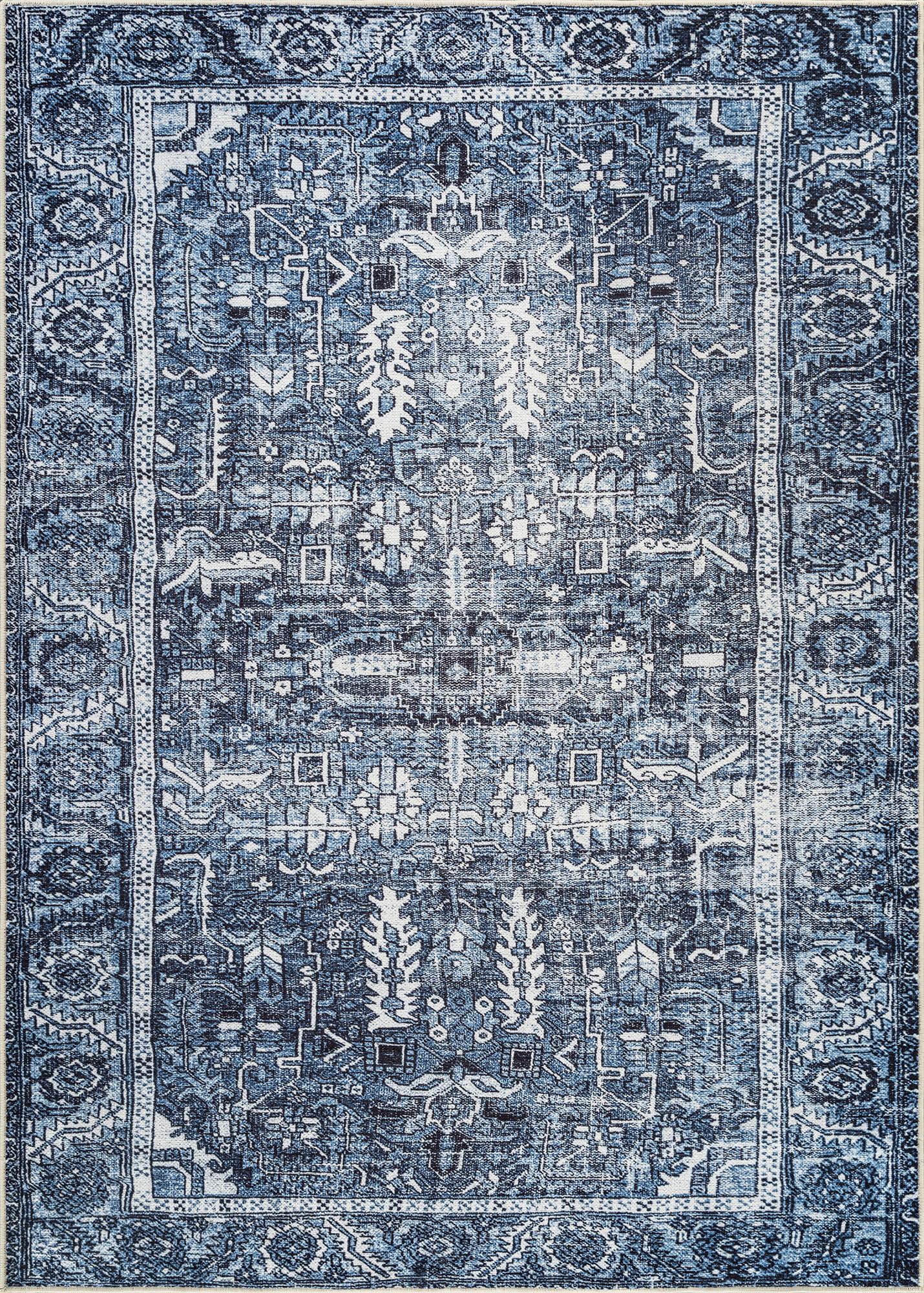 Bloom Rugs Washable Non-Slip 5' x 7' Rug - Blue Traditional Area Rug for Living Room, Bedroom, Dining Room, and Kitchen - Exact Size: 5' x 7'