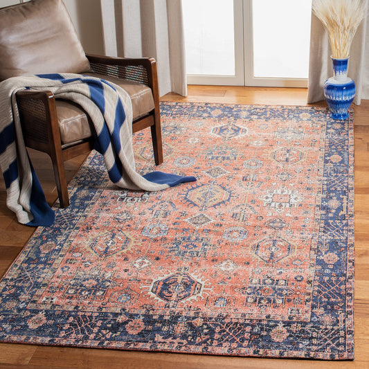 SAFAVIEH Classic Vintage Collection Accent Rug - 4' x 6', Rust & Navy, Oriental Distressed Cotton Design, Easy Care, Ideal for High Traffic Areas in Entryway, Living Room, Bedroom (CLV305P)