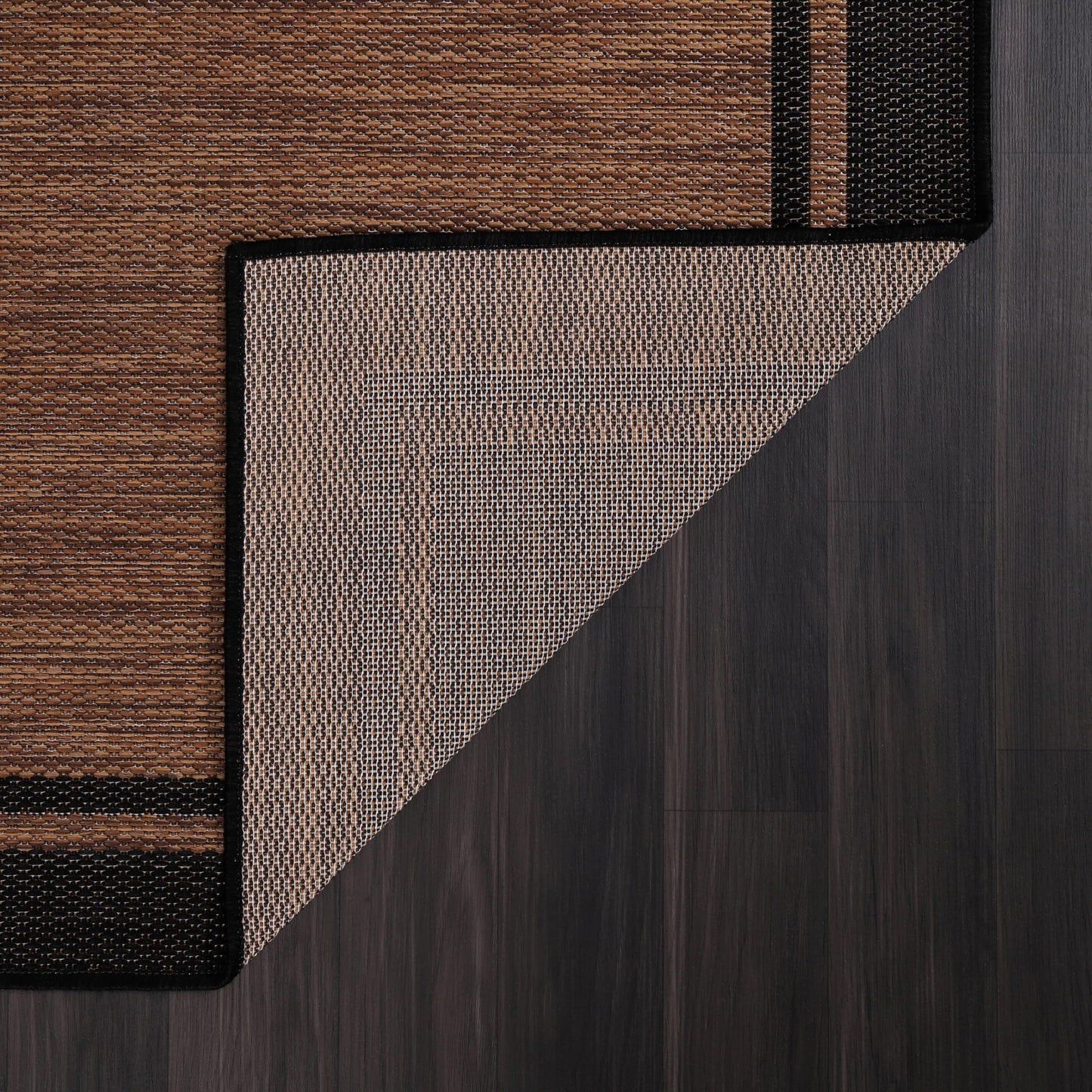CAMILSON Indoor Outdoor Rug, 9x12 Bordered Nut Brown Black Modern Area Rugs for Indoor and Outdoor Patios, Kitchen and Hallway Mats, Washable Porch Deck Outside Carpet (Border Nut Brown Black, 9 x 12)