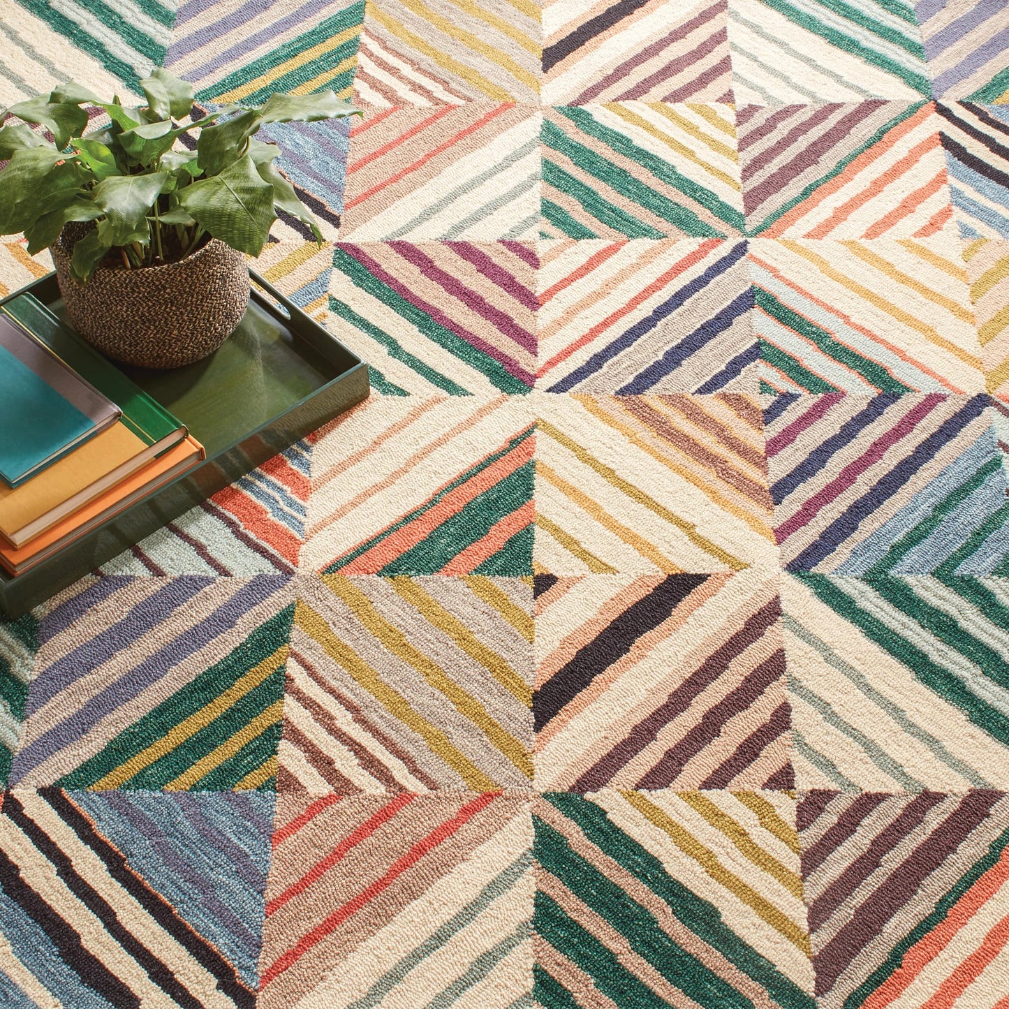 Dash & Albert Potter Multi Hand Micro Hooked Wool Rug, 3 X 5 Feet, Multi Geometric Pattern - Premium Luxury Hotel Quality Soft Breathable Hypoallergenic Machine Washable Easy Care All Season