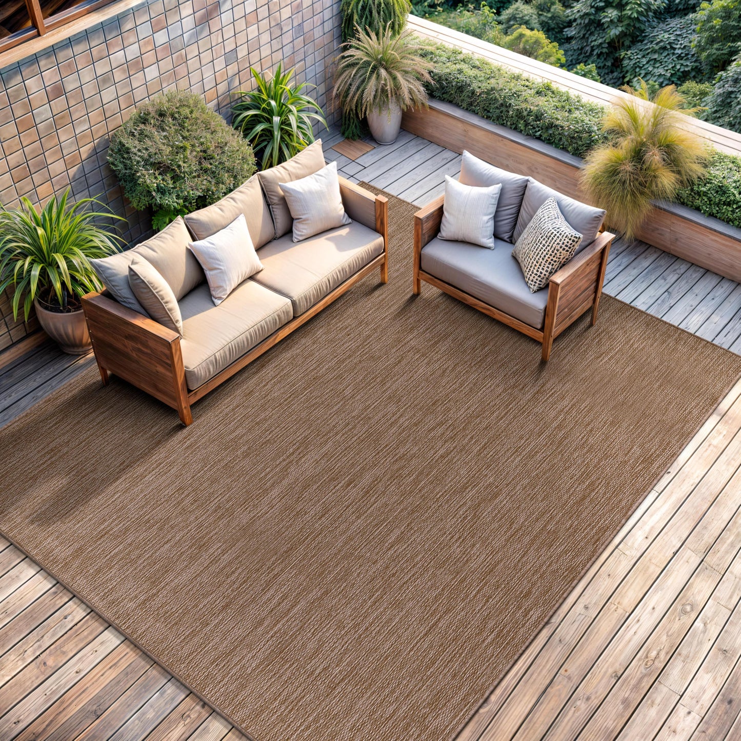 CAMILSON Outdoor Rug 5x7 Modern Area Rugs for Indoor and Outdoor Patios and Porches - Waterproof, Washable, Non-Shedding, Easy-to-Clean Outside Carpet (5 x 7, Solid - Jute)