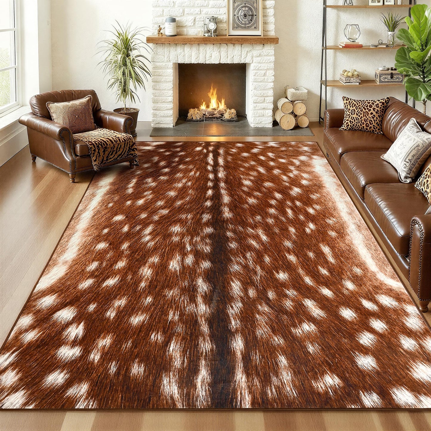 AROGAN Premium Deer Rug for Bedroom 4×6 Feet, Machine Washable Animal Hide Print Area Rug, Large Non-Slip Faux Fur Deer Skin Rugs Carpet for Office Living Room Dinner Room Home Decor