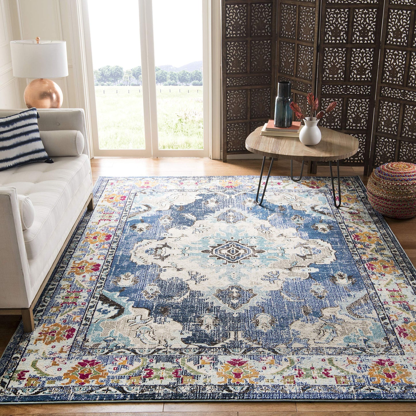 SAFAVIEH Monaco Collection Area Rug - 10' x 14', Navy & Light Blue, Non-Shedding & Easy to Clean, Distressed Medallion Design, Ideal for Living Room, Bedroom, Dining Space (MNC243N)