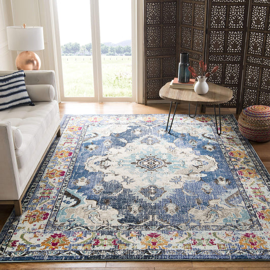 SAFAVIEH Monaco Collection Area Rug - 10' x 14', Navy & Light Blue, Non-Shedding & Easy to Clean, Distressed Medallion Design, Ideal for Living Room, Bedroom, Dining Space (MNC243N)
