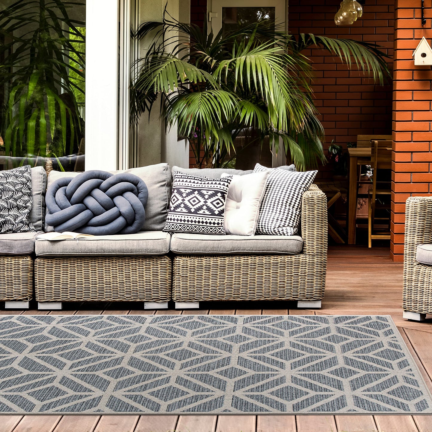 Rugshop Blue Contemporary Geometric Indoor/Outdoor Area Rug — Hose Washable for Living Room, Dining Room and Office, 9' x 12'