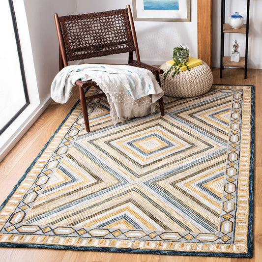 SAFAVIEH Aspen Collection Area Rug - 6' x 9', Navy & Gold, Handmade Boho Wool, Ideal for High Traffic Areas in Living Room, Bedroom (APN809N)